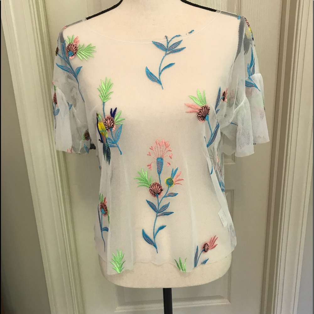 Embroidered mesh top